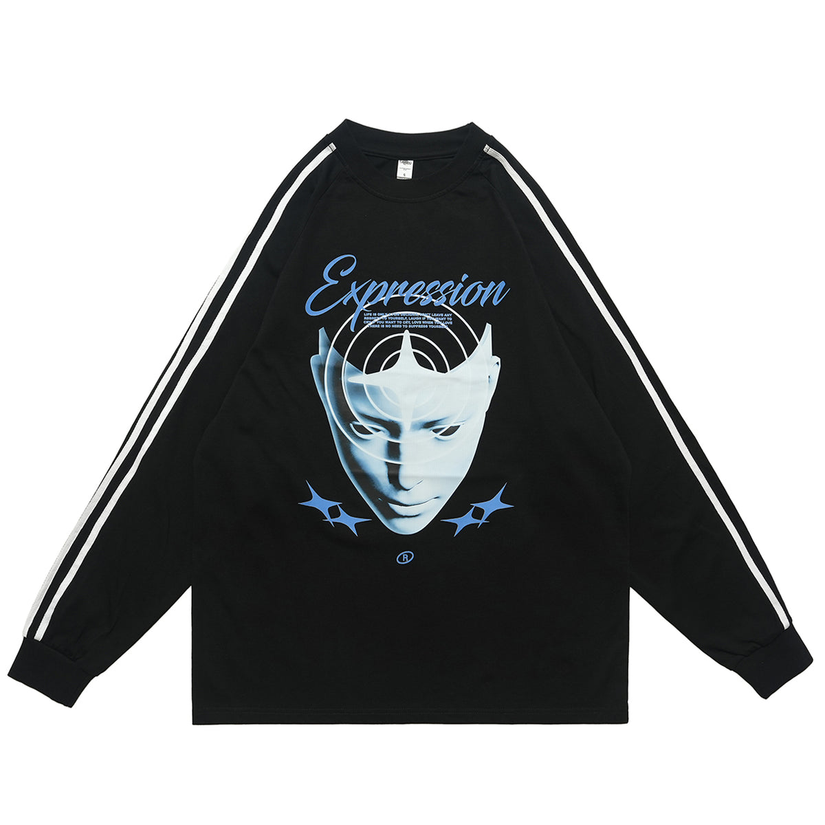 Psychedelic jumper long sleeve cybepunk top alien print t-shirt grunge striped pullover in black