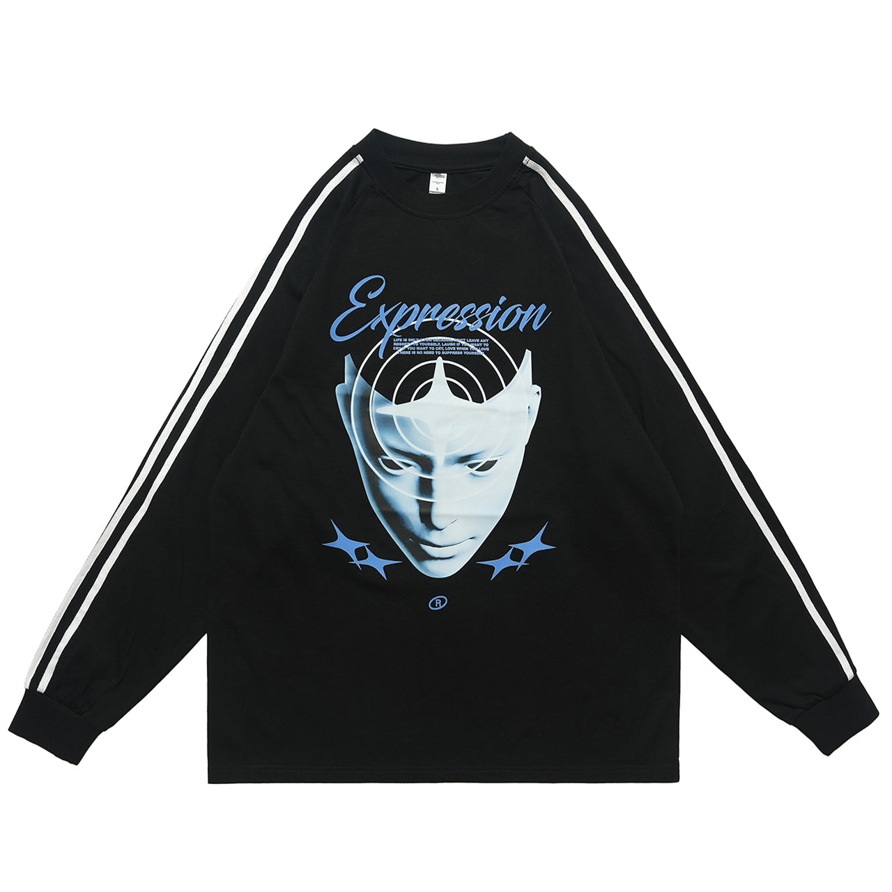 Psychedelic jumper long sleeve cybepunk top alien print t-shirt grunge striped pullover in black