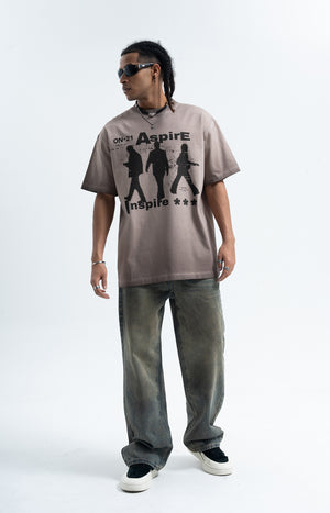 Aspirational t-shirt motivational top grunge psychedelic tee in beige