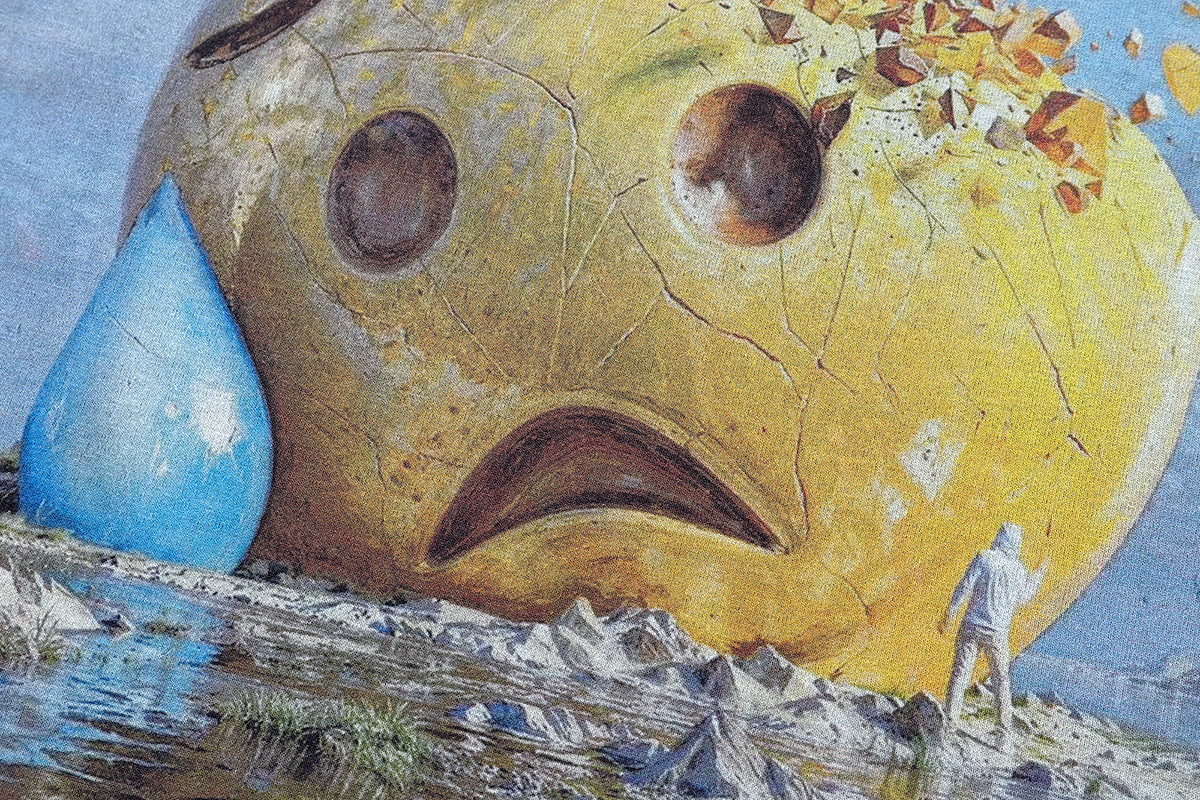 Sad emoji t-shirt hunter smile print tee funny y2k top in grey