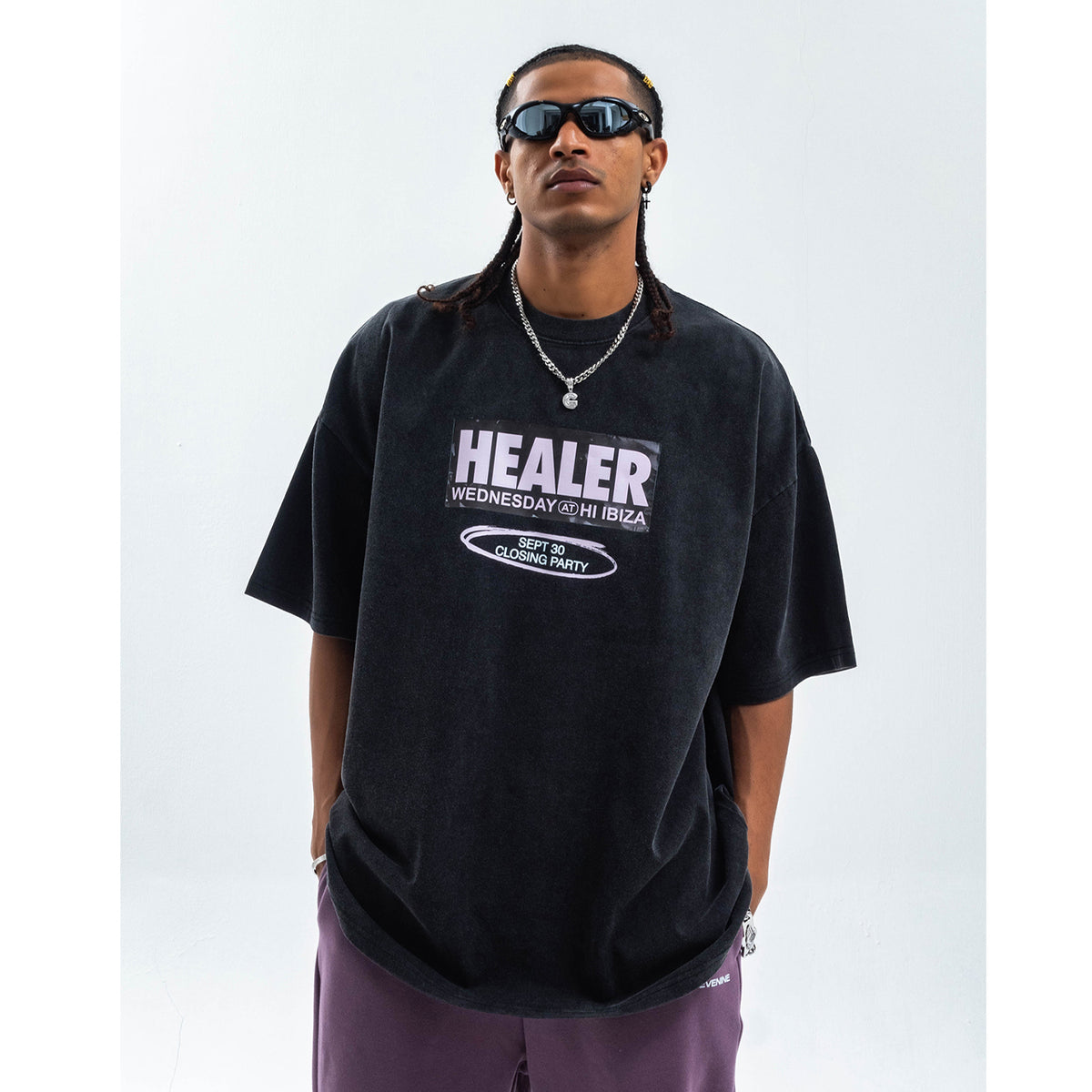 Ibiza t-shirt healer slogan top grunge raver tee retro party jumper in black