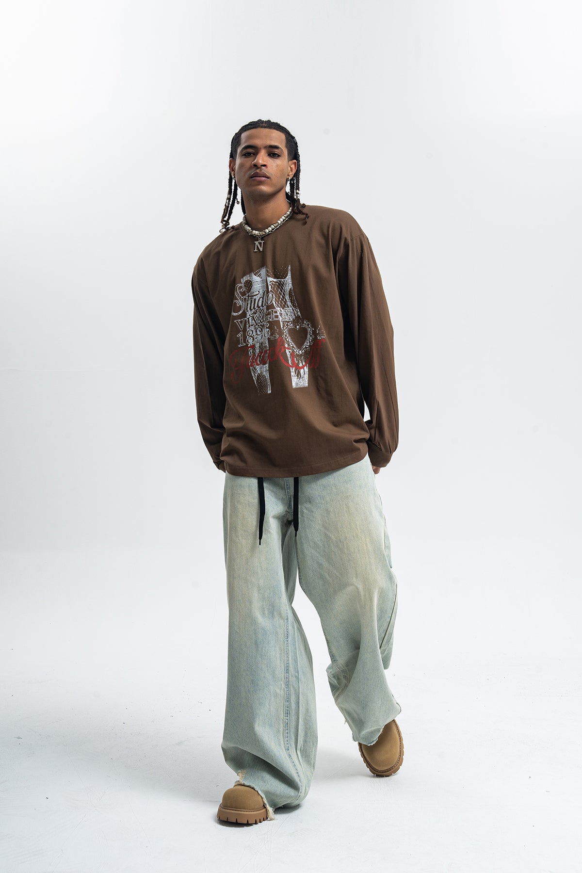 Fuck off slogan jumper pinup girl print top long sleeve retro grunge t-shirt in white