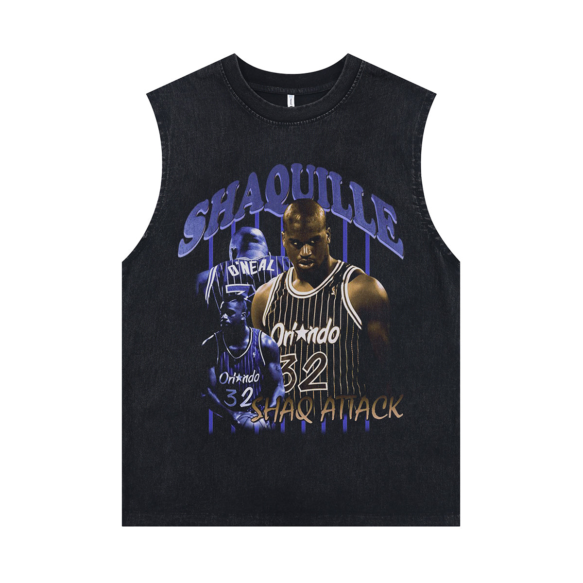 Shaquille sleeveless t-shirt vintage basketball player vest sports tank top in acid wash black