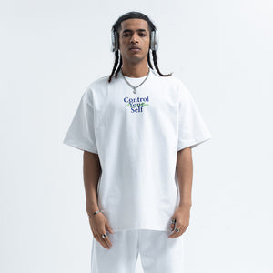 Control slogan t-shirt motivational top 90s tee in white