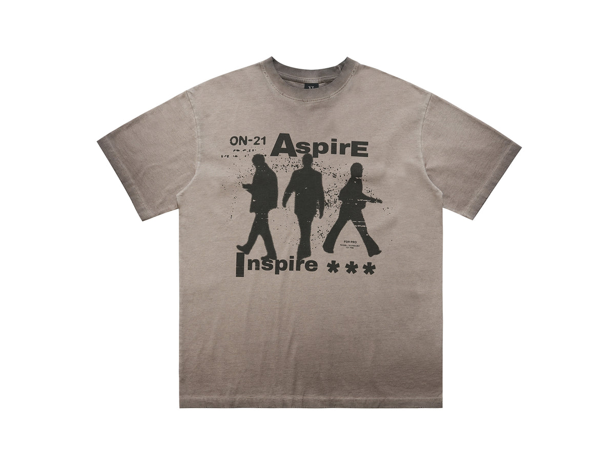 Aspirational t-shirt motivational top grunge psychedelic tee in beige