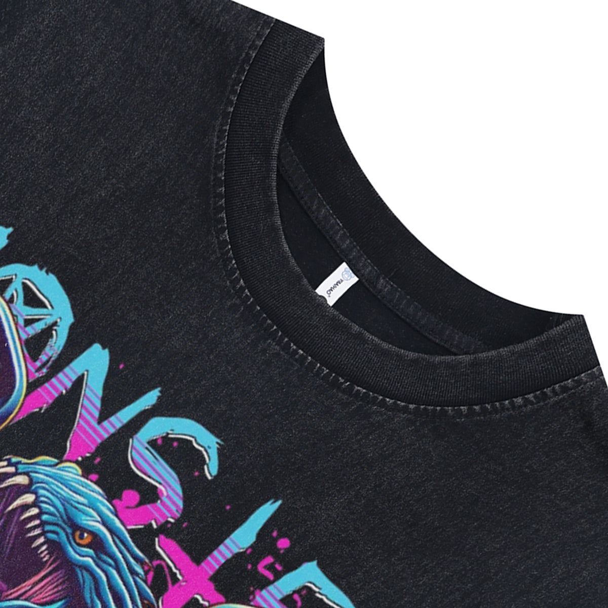 Bodybuilder sleeveless t-shirt monster cartoon surfer vest 00s retro tank top in acid wash black