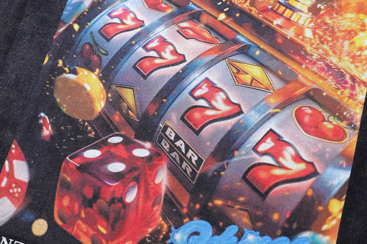Gambler t-shirt 777 print tee retro casino poster top in vintage grey