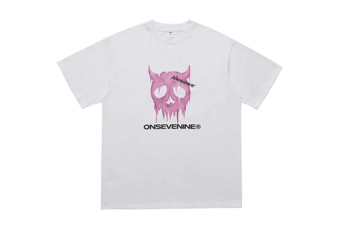 Devil print t-shirt skull cartoon tee evil top in white