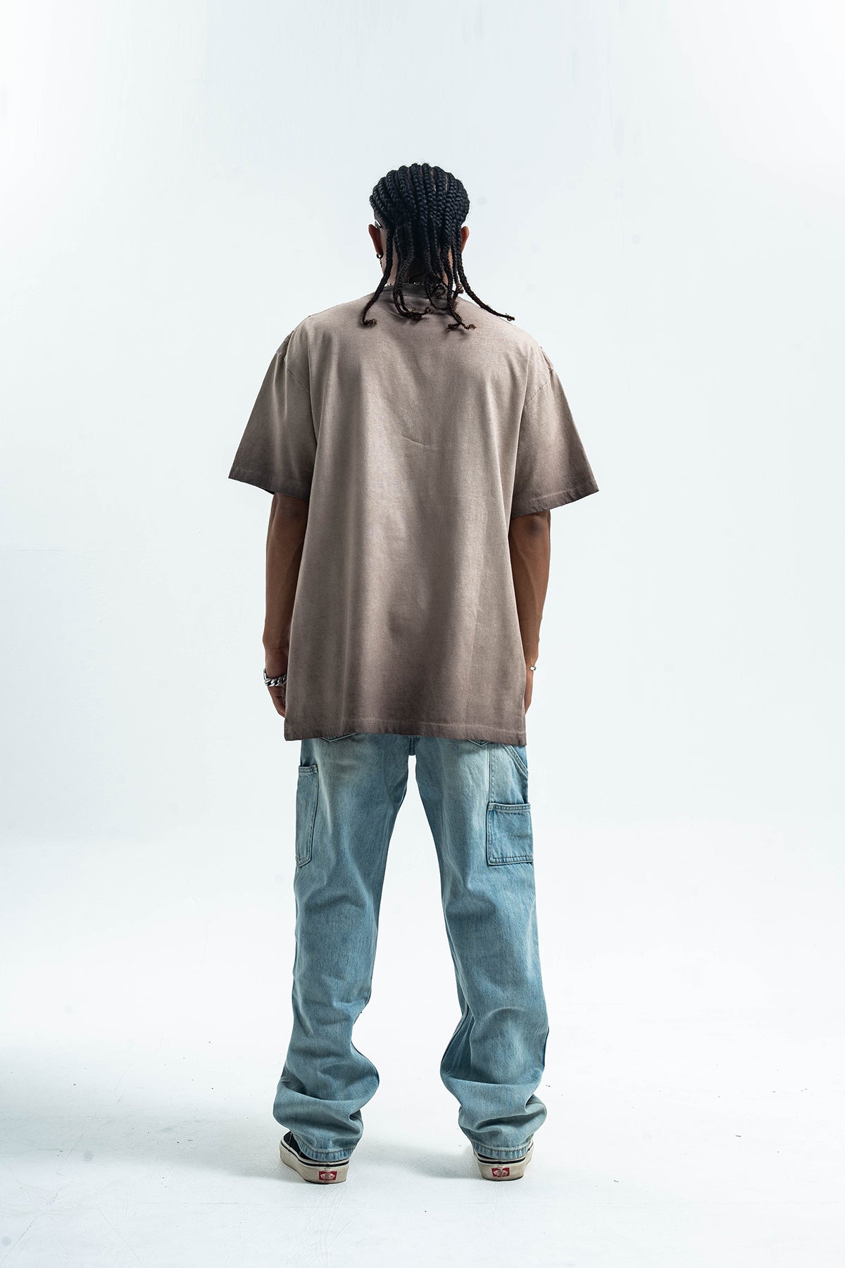 Grunge rapper t-shirt retro hip-hop tee saint slogan top in grey