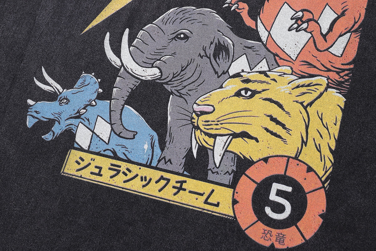 Dinosaur cartoon t-shirt Japanese cartoon tee retro anime top in vintage grey