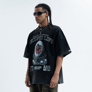 Creepy gothic t-shirt long nails print top scary egg tee in Black