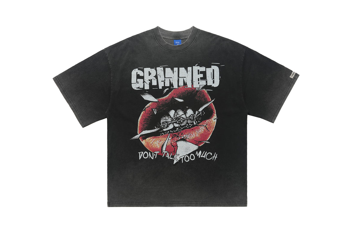 Grillz t-shirt mouth print top grunge hip-hop tee rapper jumper in grey