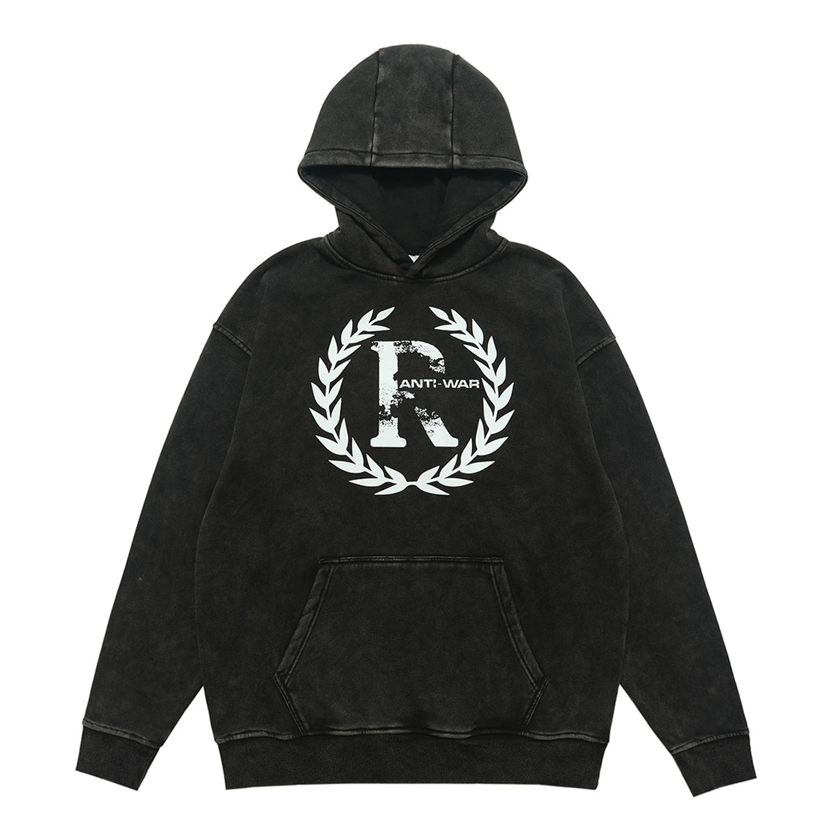 Peace slogan hoodie vintage wash no war hoodie grunge jumper in acid grey