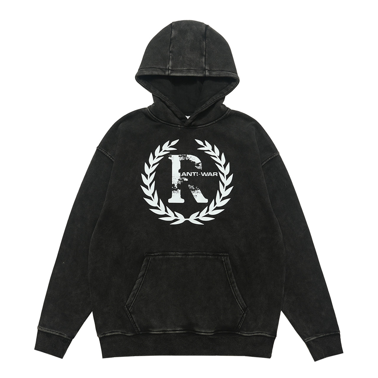 Peace slogan hoodie vintage wash no war hoodie grunge jumper in acid grey