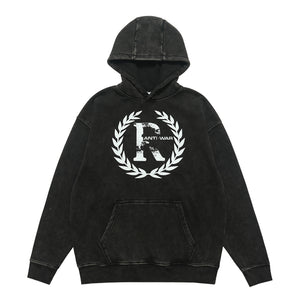 Peace slogan hoodie vintage wash no war hoodie grunge jumper in acid grey