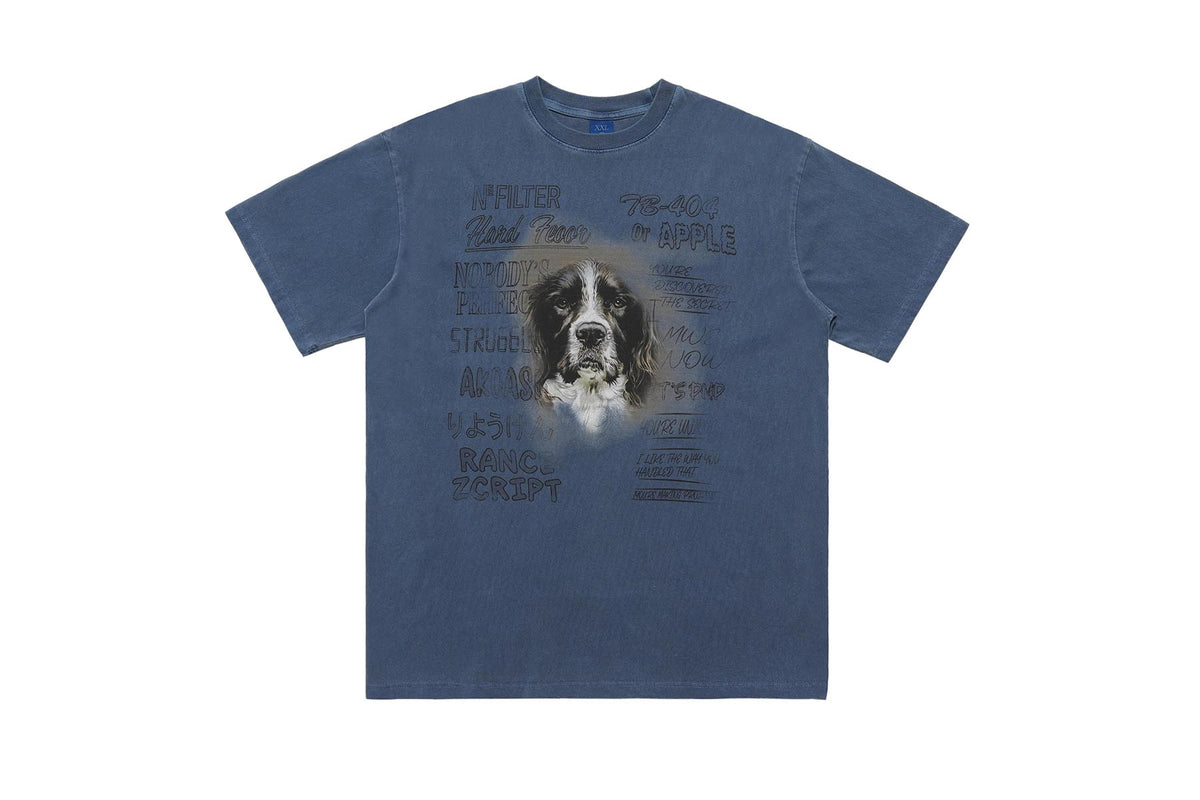 Dog t-shirt puppy print top retro cartoon tee animal jumper in grey