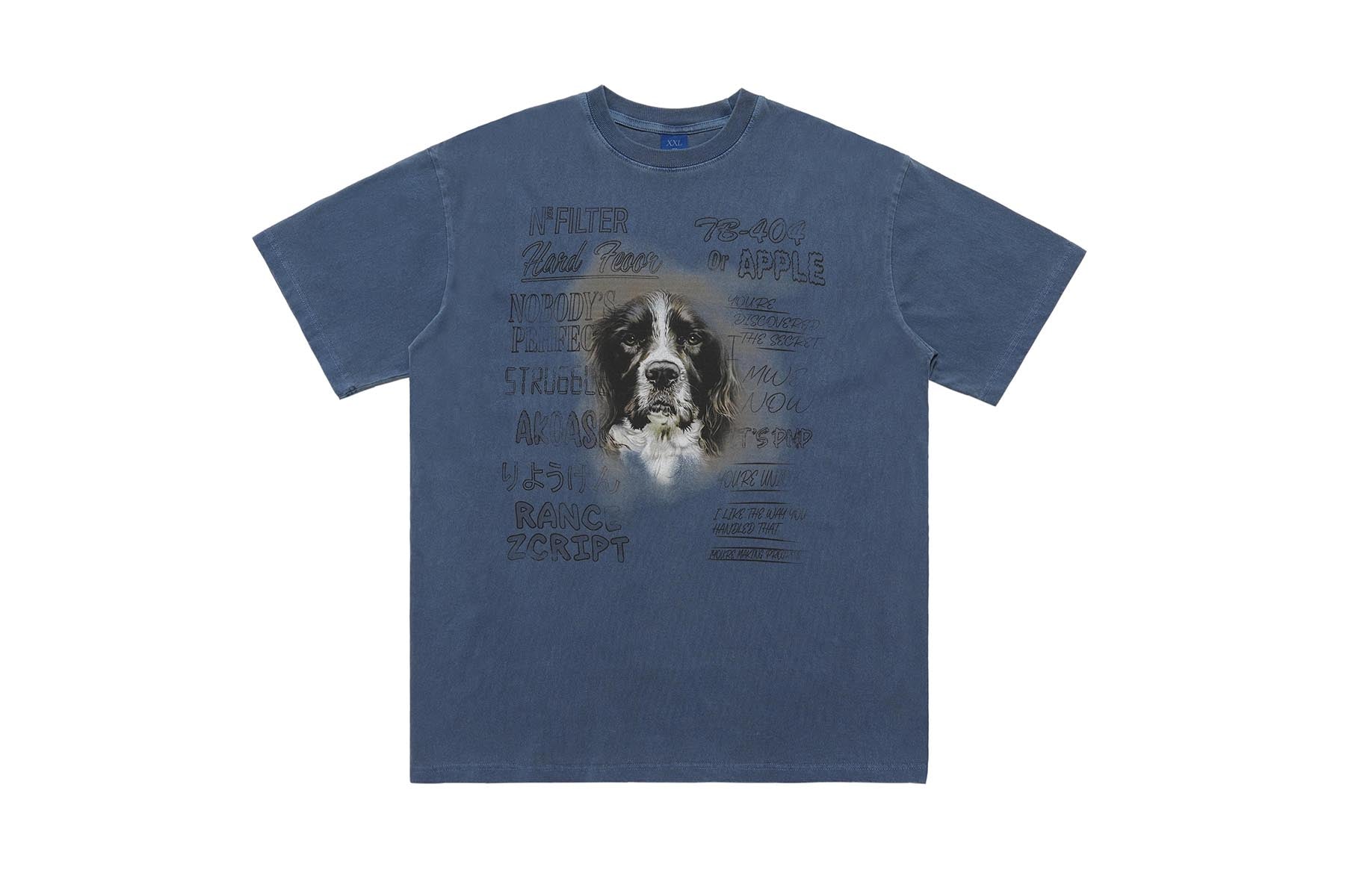 Dog t-shirt puppy print top retro cartoon tee animal jumper in blue