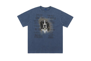 Dog t-shirt puppy print top retro cartoon tee animal jumper in grey