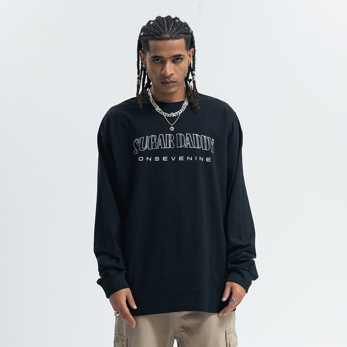 Sugar daddy slogan top long sleeve diamante jumper glitter slogan pullover in white