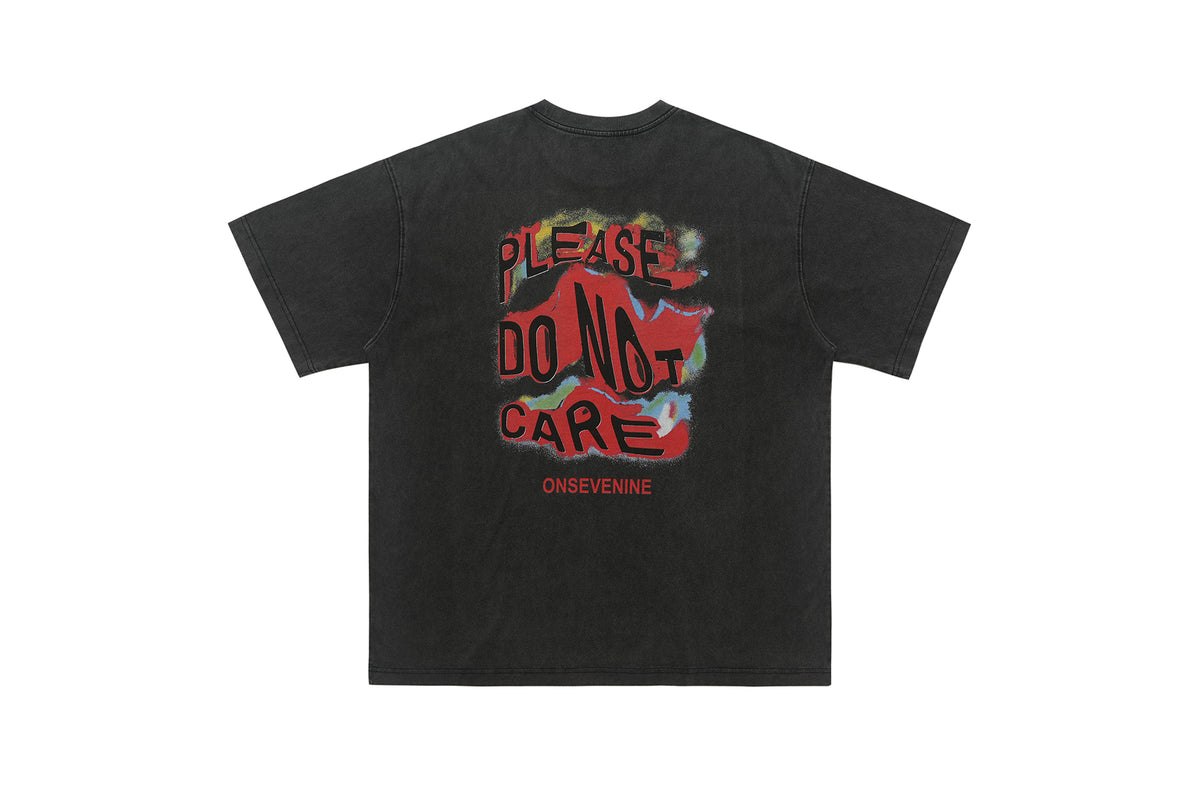 Psychedelic graffiti t-shirt dont care slogan top in grey
