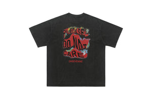 Psychedelic graffiti t-shirt dont care slogan top in grey