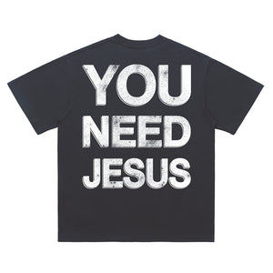 Jesus t-shirt saint slogan top fist print tee in black