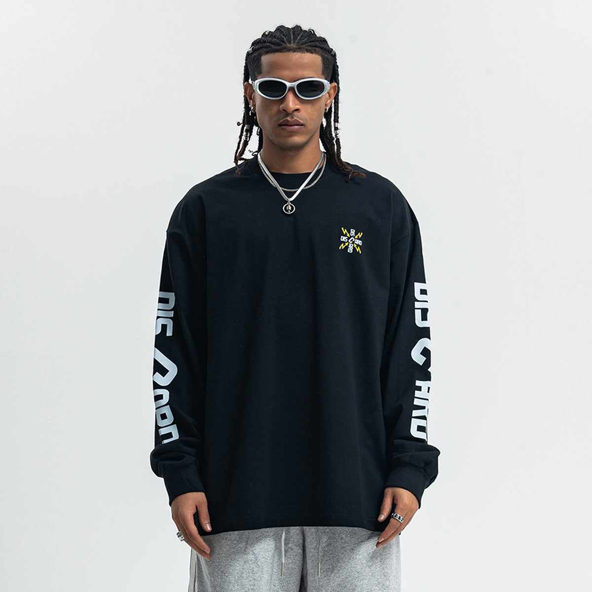 Discard slogan jumper long sleeve grunge t-shirt thunder print top in black