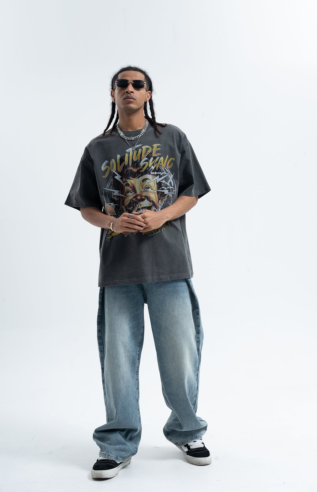 70s cartoon t-shirt retro print top old school tee in grey