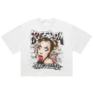 Freedom t-shirt piece slogan tee creepy y2k girl print top in white