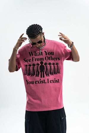 Psychedelic slogan t-shirt retro slogan top human print tee in grey