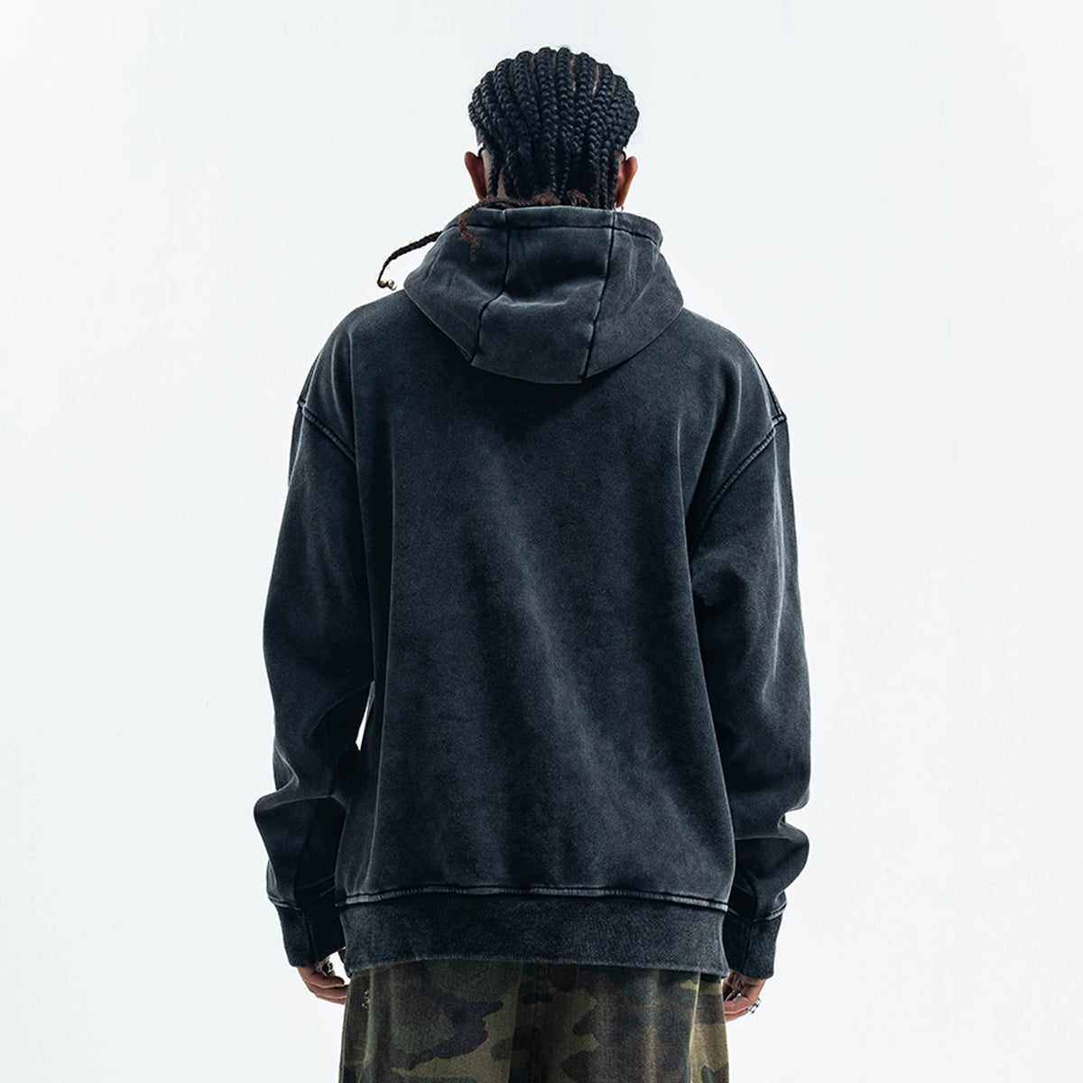 Peace slogan hoodie vintage wash anti war pullover retro jumper in acid grey