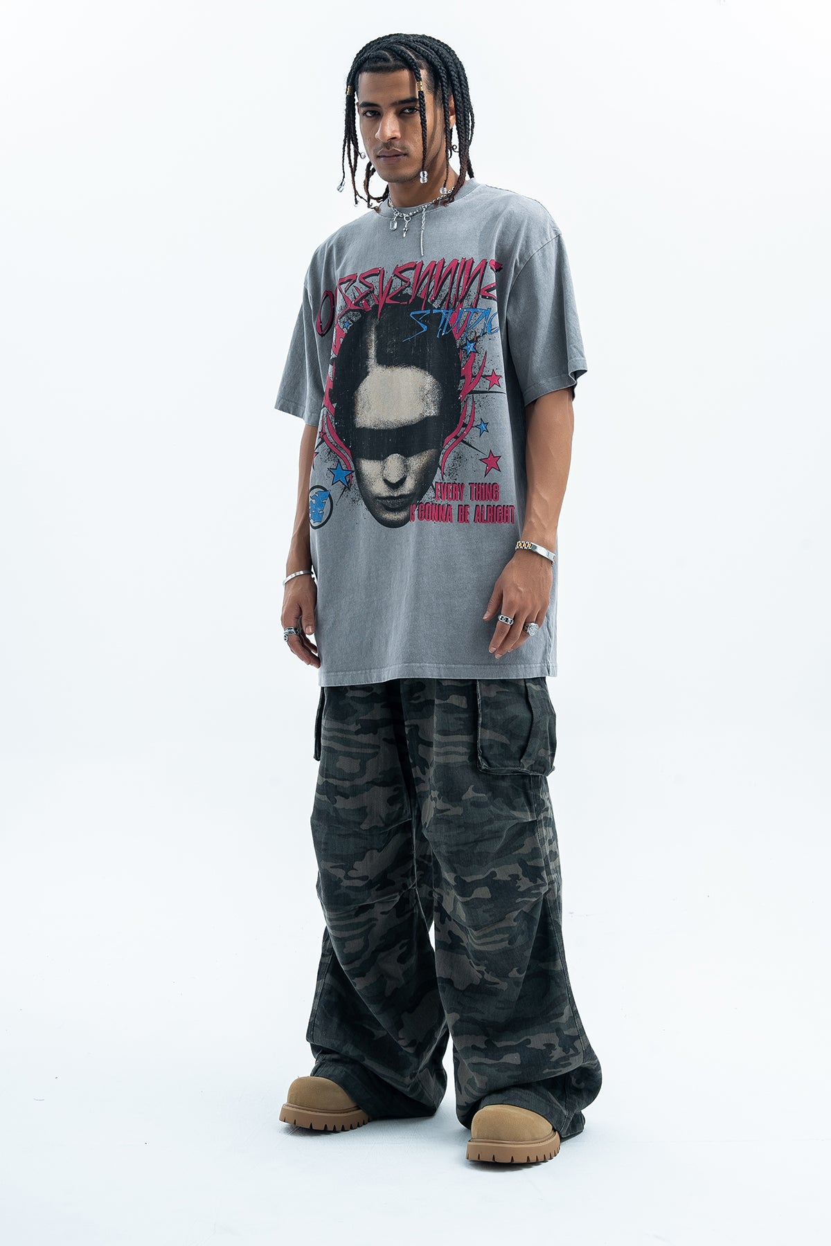 Gothic t-shirt blindfolded girl top creepy print tee in cream