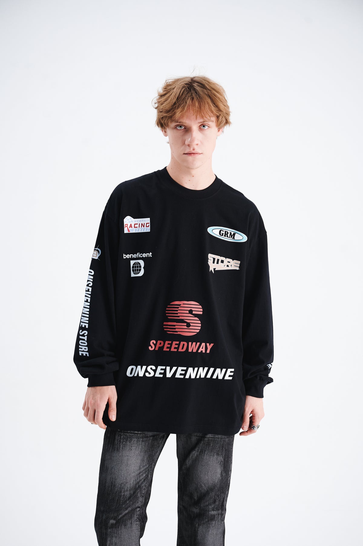 Motorsports jumper long sleeve racing jumper thin sports t-shirt in black