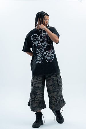 Skull graffiti t-shirt bones print top retro skeleton tee in black