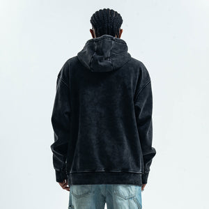 Motivational gunrge hoodie retro psychedelic print pullover aspire slogan jumper in acid grey