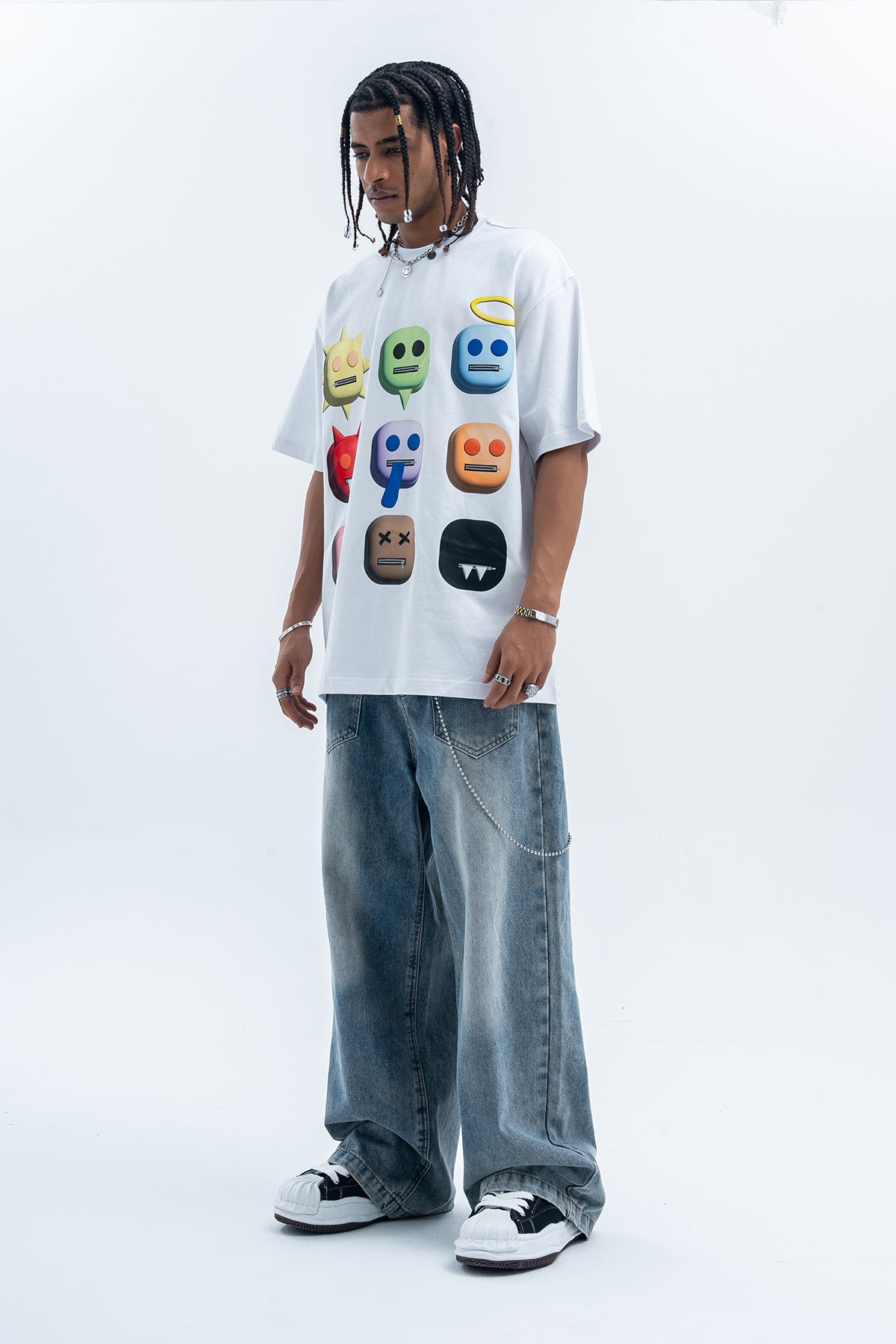 Emoji t-shirt robot tee psychedelic cartoon jumper in black