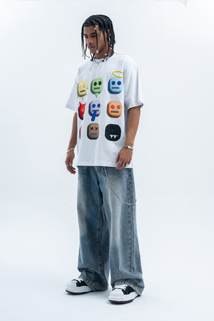 Emoji t-shirt robot tee psychedelic cartoon jumper in black