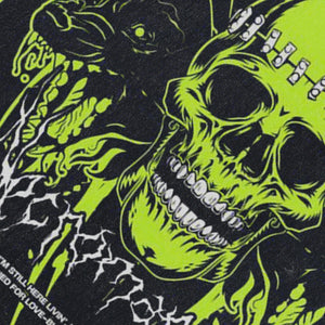 Gothic skull sleeveless t-shirt cyberpunk surfer vest 00s necromancer slogan tank top in acid wash black