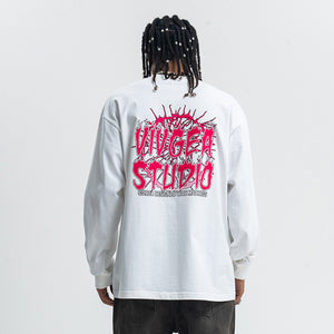 Psychopath slogan jumper long sleeve raver t-shirt grunge hip-hop top in white