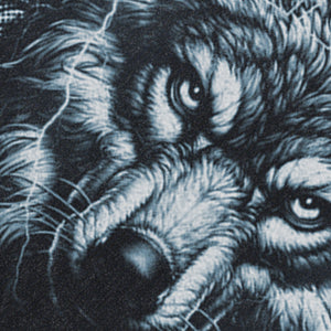 Wolf print sleeveless t-shirt animal cartoon surfer vest chaos slogan tank top in acid wash black