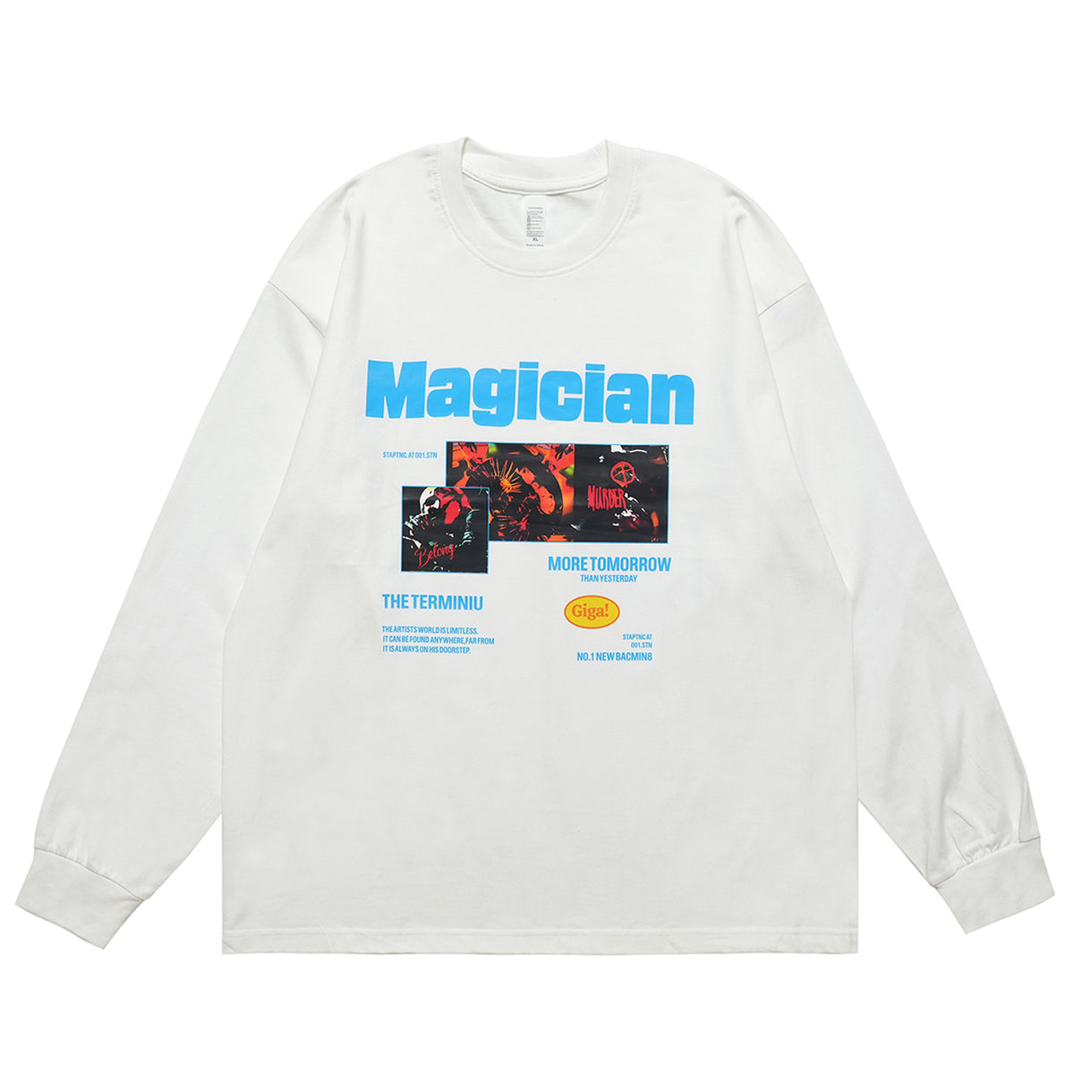 Magician slogan jumper long sleeve singer t-shirt rocker top in white
