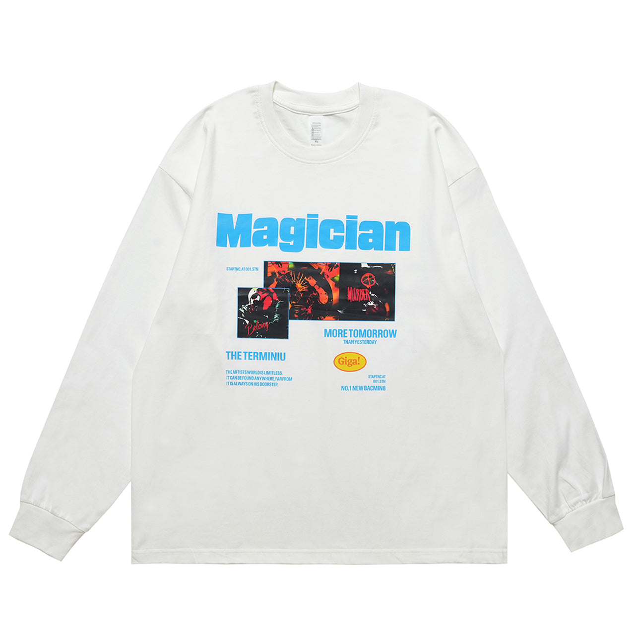 Magician slogan jumper long sleeve singer t-shirt rocker top in white