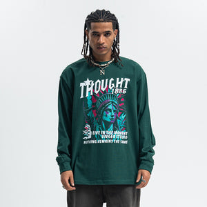 Statue of Liberty jumper creepy American top long sleeve USA t-shirt in brown