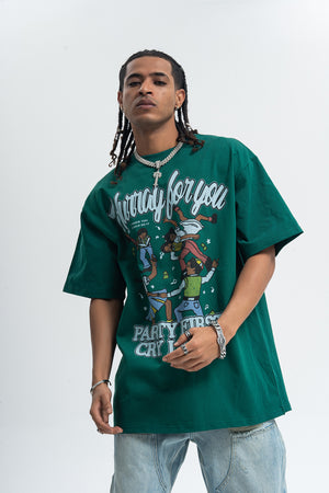 Party slogan t-shirt retro cartoon top 90s tee in black