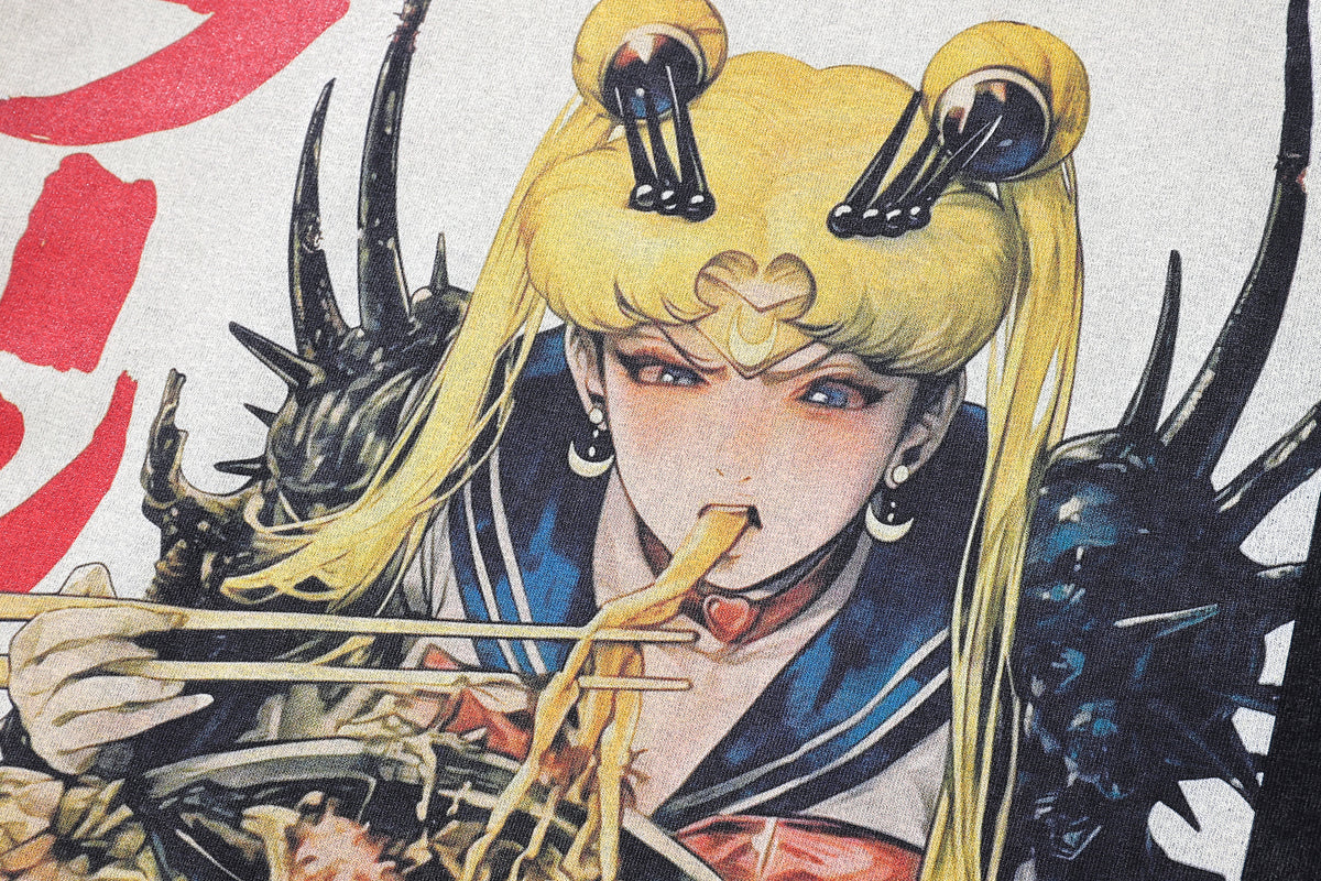 Sushi t-shirt fast food tee retro Japanese cartoon top in vintage grey