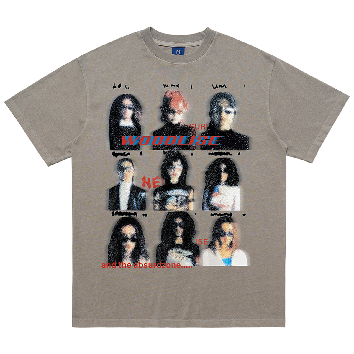 Psychedelic t-shirt girl print top blurry glitchy tee in grey