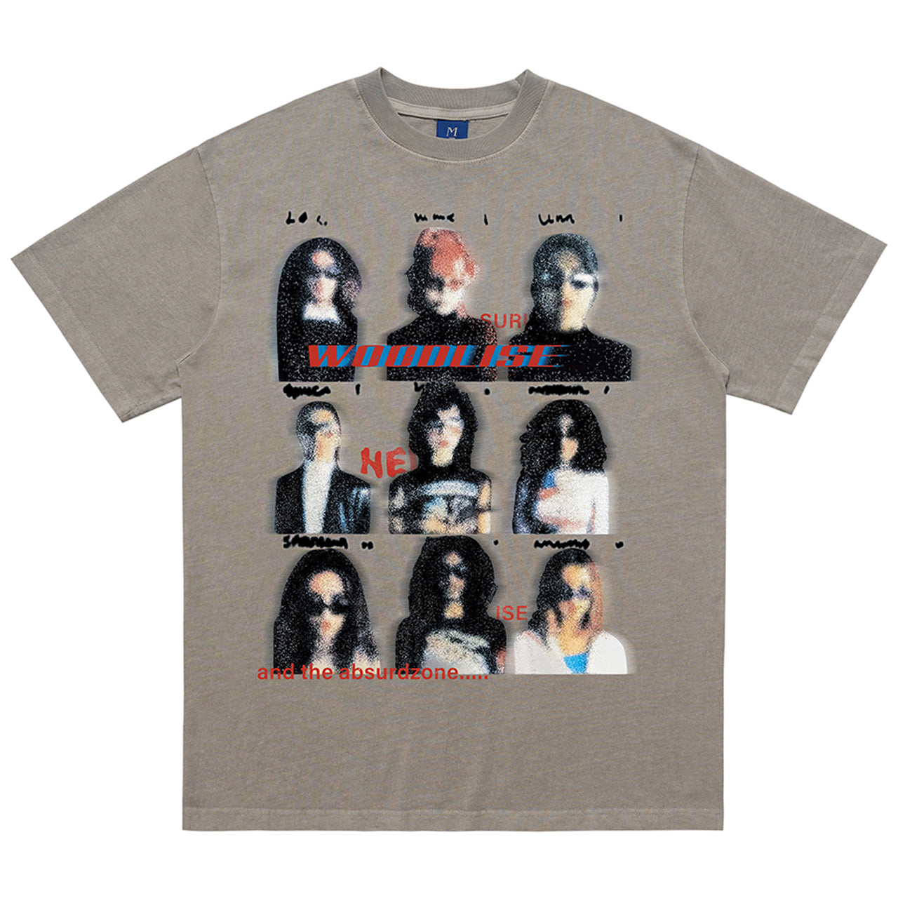 Psychedelic t-shirt girl print top blurry glitchy tee in grey