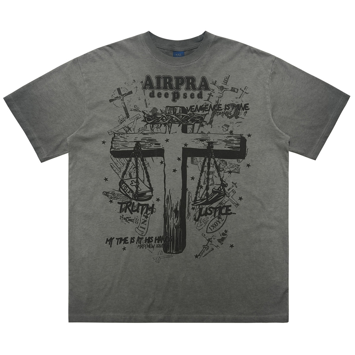 Cross print t-shirt religion top grunge saint tee in grey