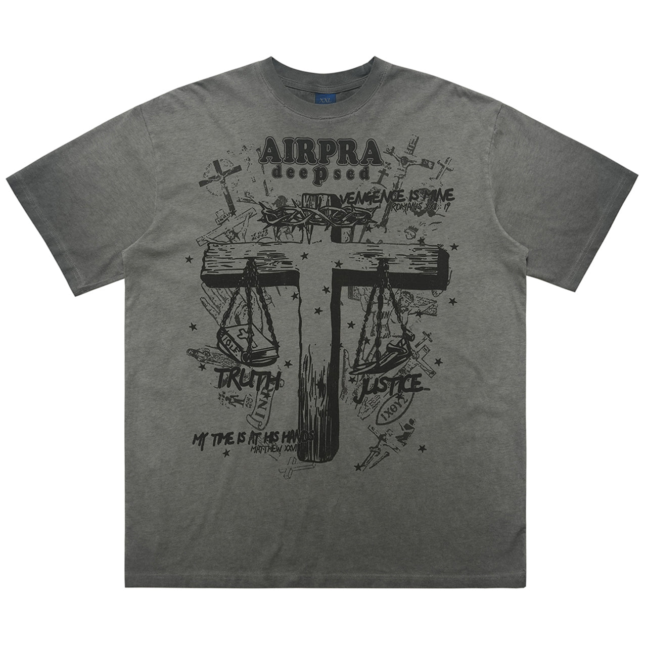 Cross print t-shirt religion top grunge saint tee in grey