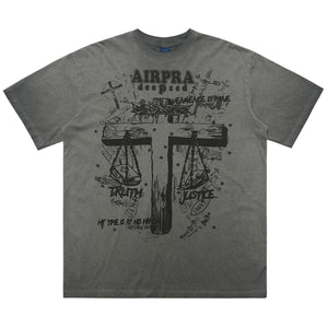 Cross print t-shirt religion top grunge saint tee in grey